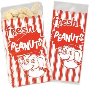 Fresh Peanut Bags 2 pack 100 Ct  Circus Carnival Party  Bags | Red White Striped